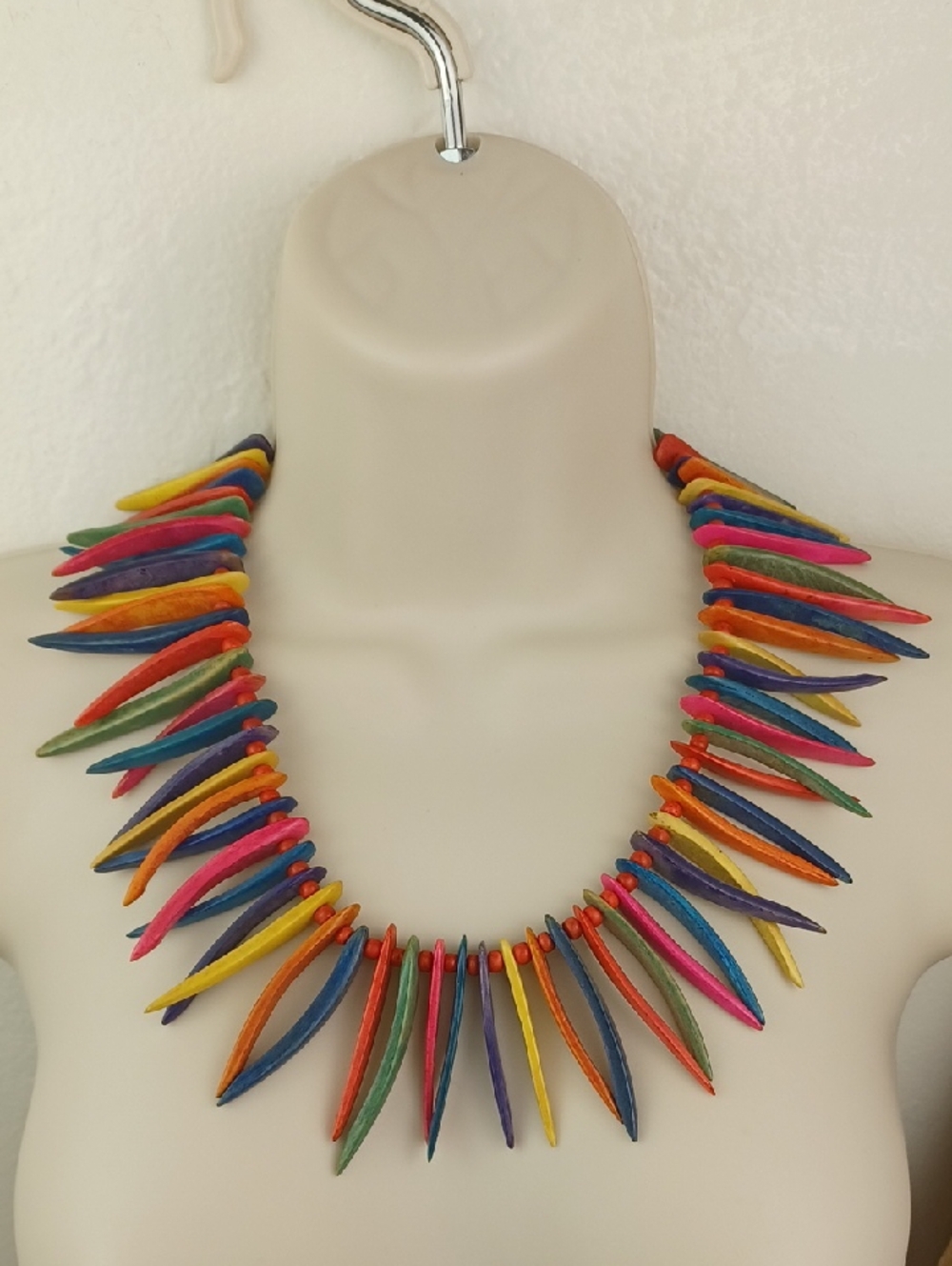 Bold Enthralling Colorful Dynamic Tribal Vibe Wood Bead Necklace